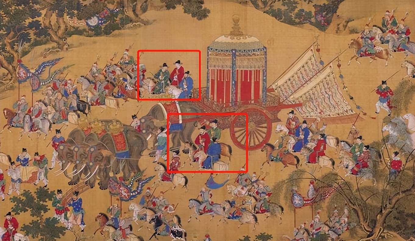 再观《山河月明》众多文武百官上朝的场景,官员着颜色各异的官服,站立