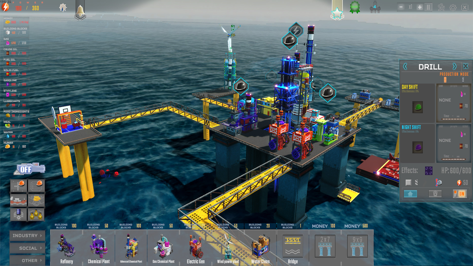 一款3D体素风的海上石油开采模拟游戏