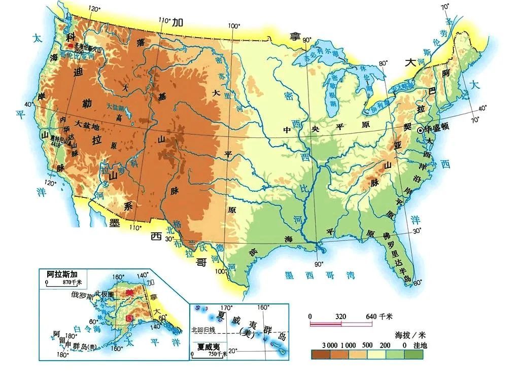 美国初中地形图图片