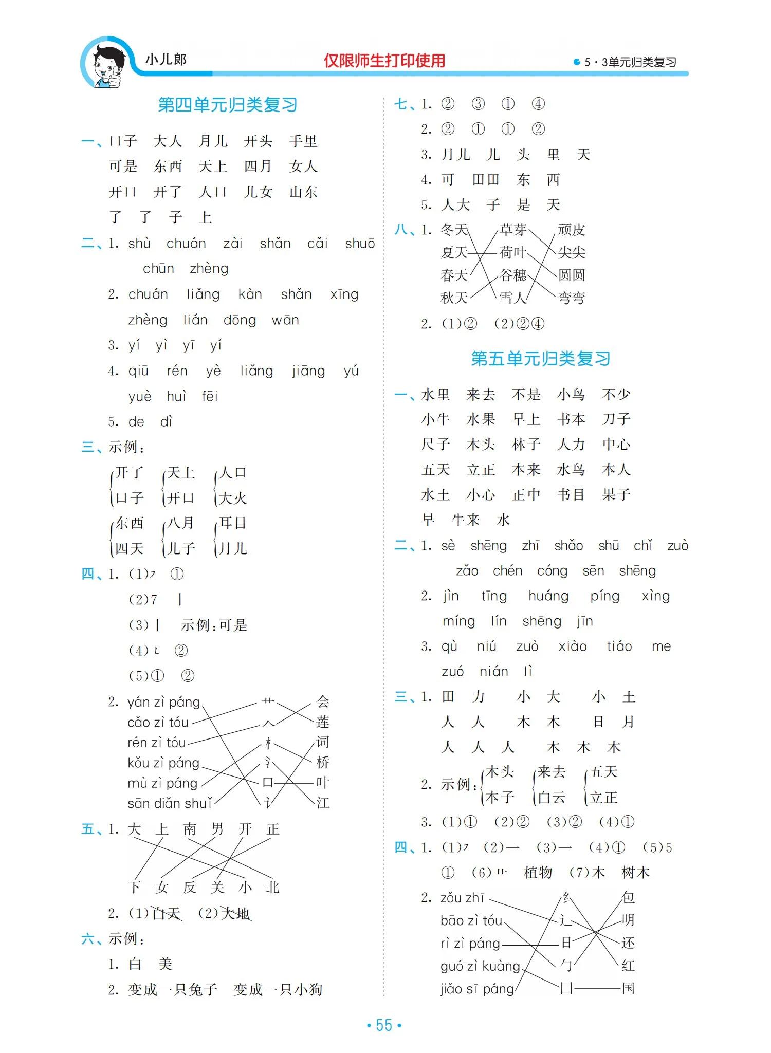 一年級語文上冊單元?dú)w類復(fù)習(xí)資料，好東西，值得收藏