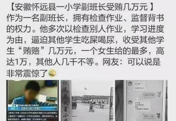 安徽13岁“贪官”：小学副班长，5年受贿2万余元