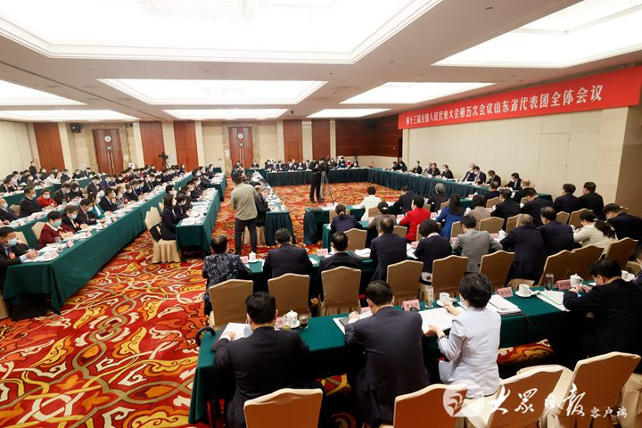 山东代表团举行全体会议审议政府工作报告 王勇出席并发言 李干杰主持