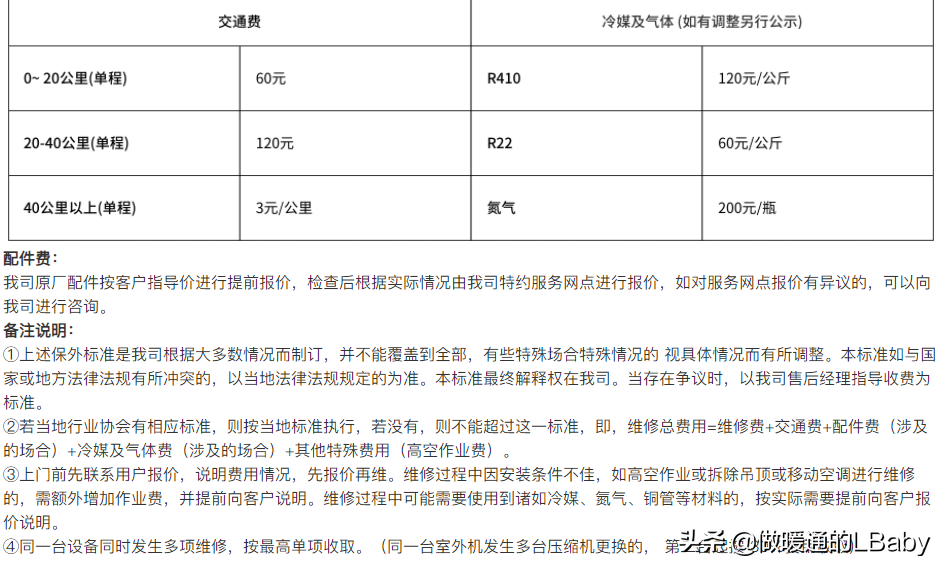空调杂谈-各大空调品牌服务政策及收费标准