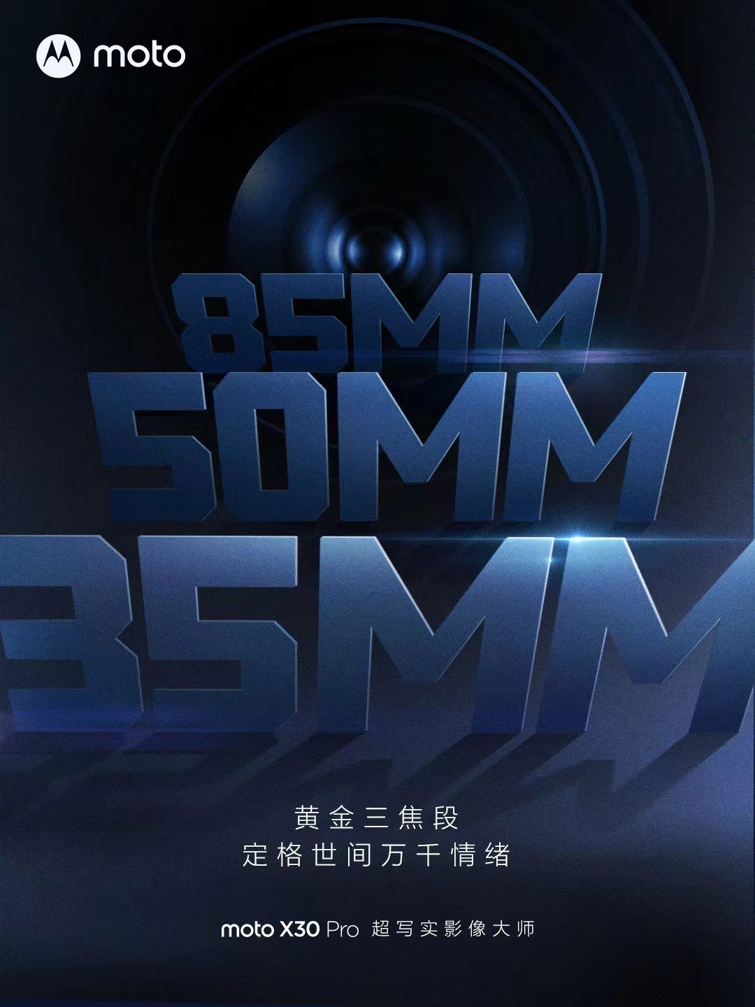 摩托罗拉官宣moto X30 Pro：将搭载35mm、50mm、85mm不同焦距的镜头