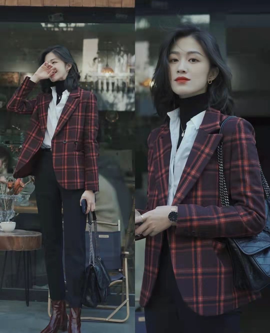 格子西装搭配图片女(春天的) - 赤虎壹号