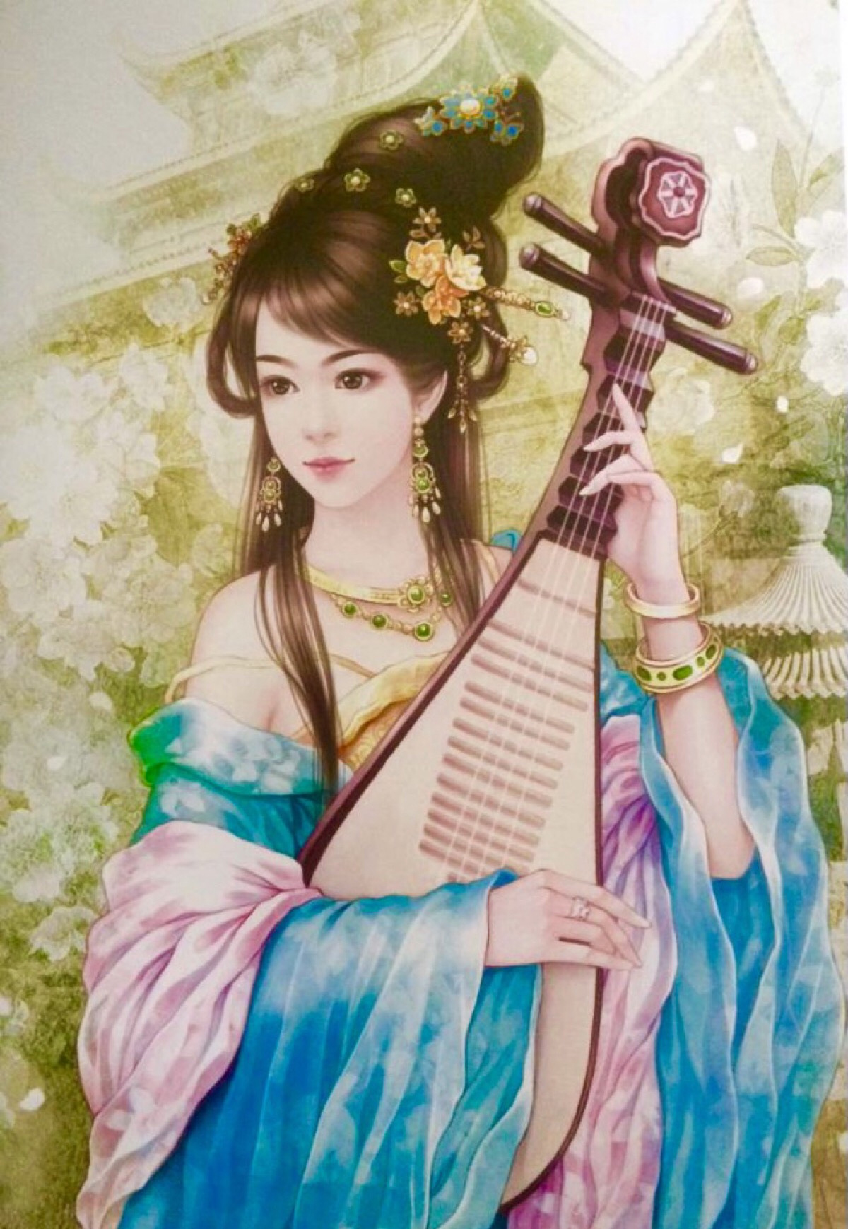 琵琶的诗词大全和古风琵琶美人插画