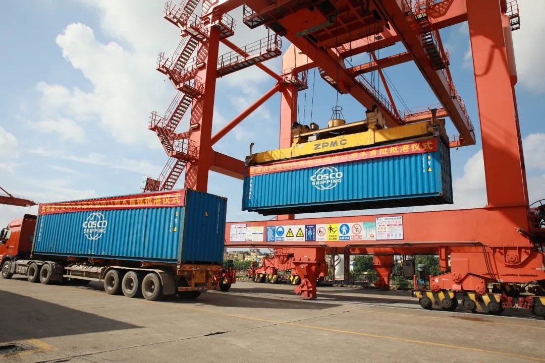 贵港码头迎来首批进口原木 打通贵港木业国际水运物流通道