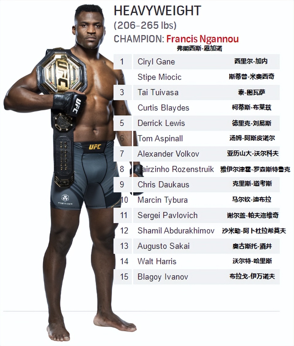 ufc排名最新2022(UFC各量级最新排名 2022.03.29更新)