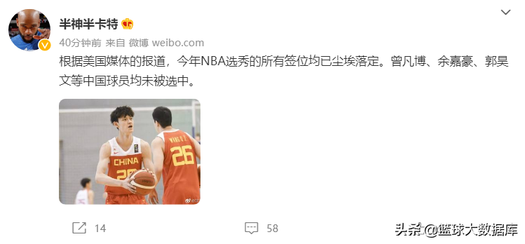 无中国球员(正式确定！四名中国球员全部落选NBA，下赛季或都回CBA打球)