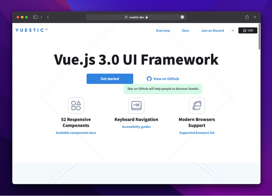 Vuestic UI - 免费开源的 Vue3 组件库，内置漂亮的 Admin 后台框架