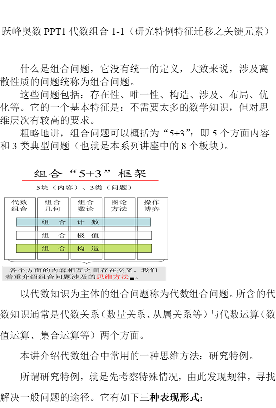 跃峰奥数PPT1代数组合1-1（研究特例特征迁移之关键元素）