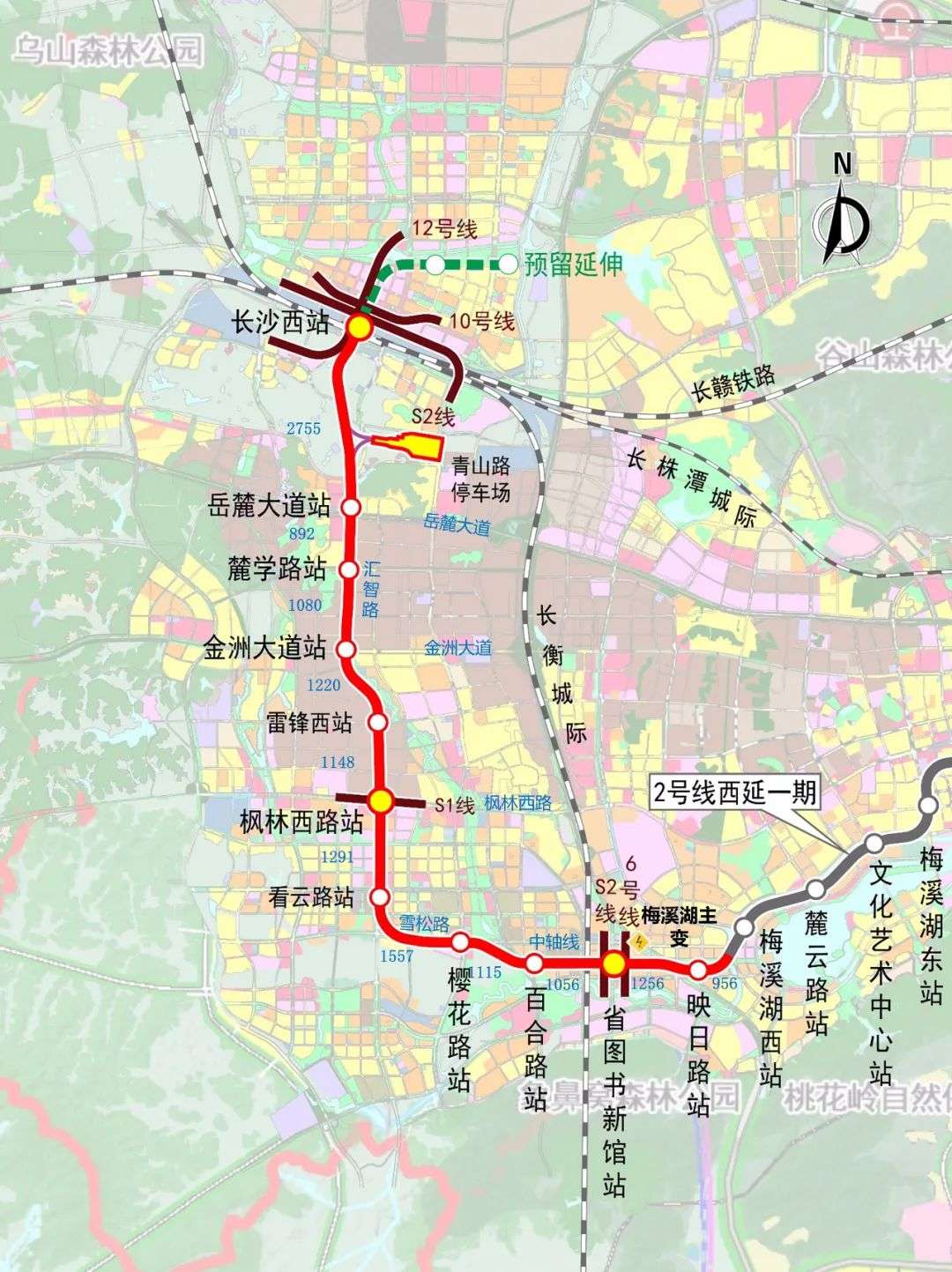 长沙地铁2号线线路图长沙地铁2号线