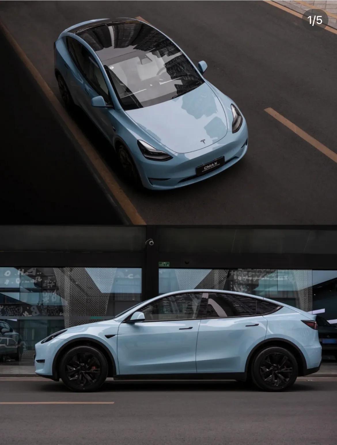 海盐冰淇淋台特斯拉 model Y改色海风蓝