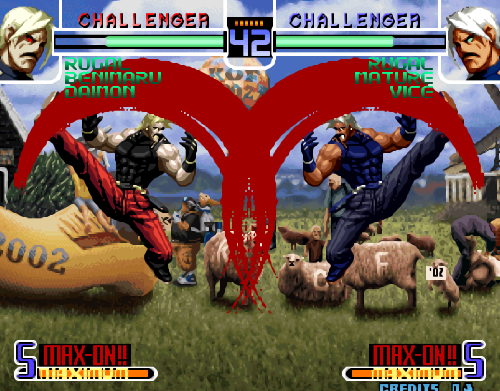 经典街机《拳皇》1P和2P一起摇大招，结果和想象的不一样