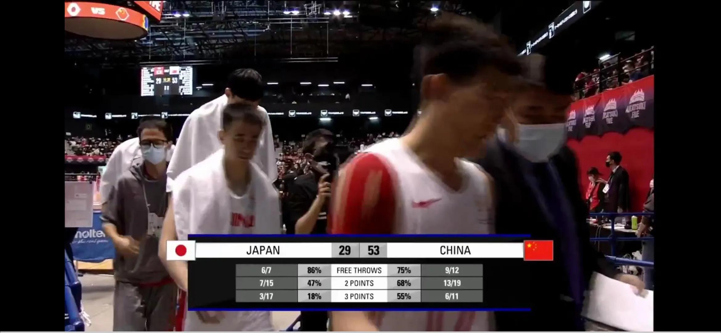 男籃世預賽上半場結束，中國53：29日本，領先24分