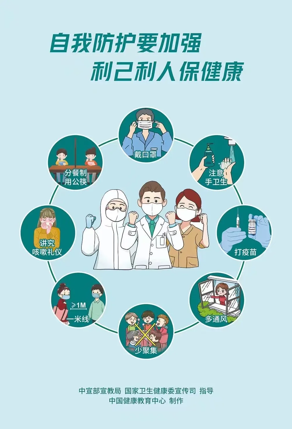 自我防护要加强 利己利人保健康 接种疫苗加防护 防疫效果很显著