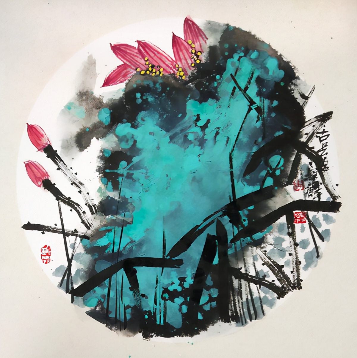 著名画家周宝麟：重彩泼墨荷花新作专题报道