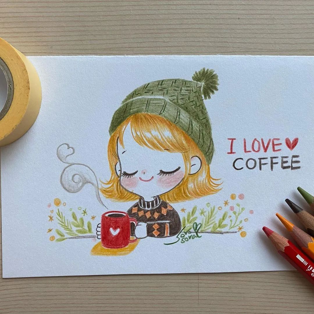 简单好画的萌萌女孩(60张萌萌的彩铅小女孩简笔画,这超q的小清新,看完