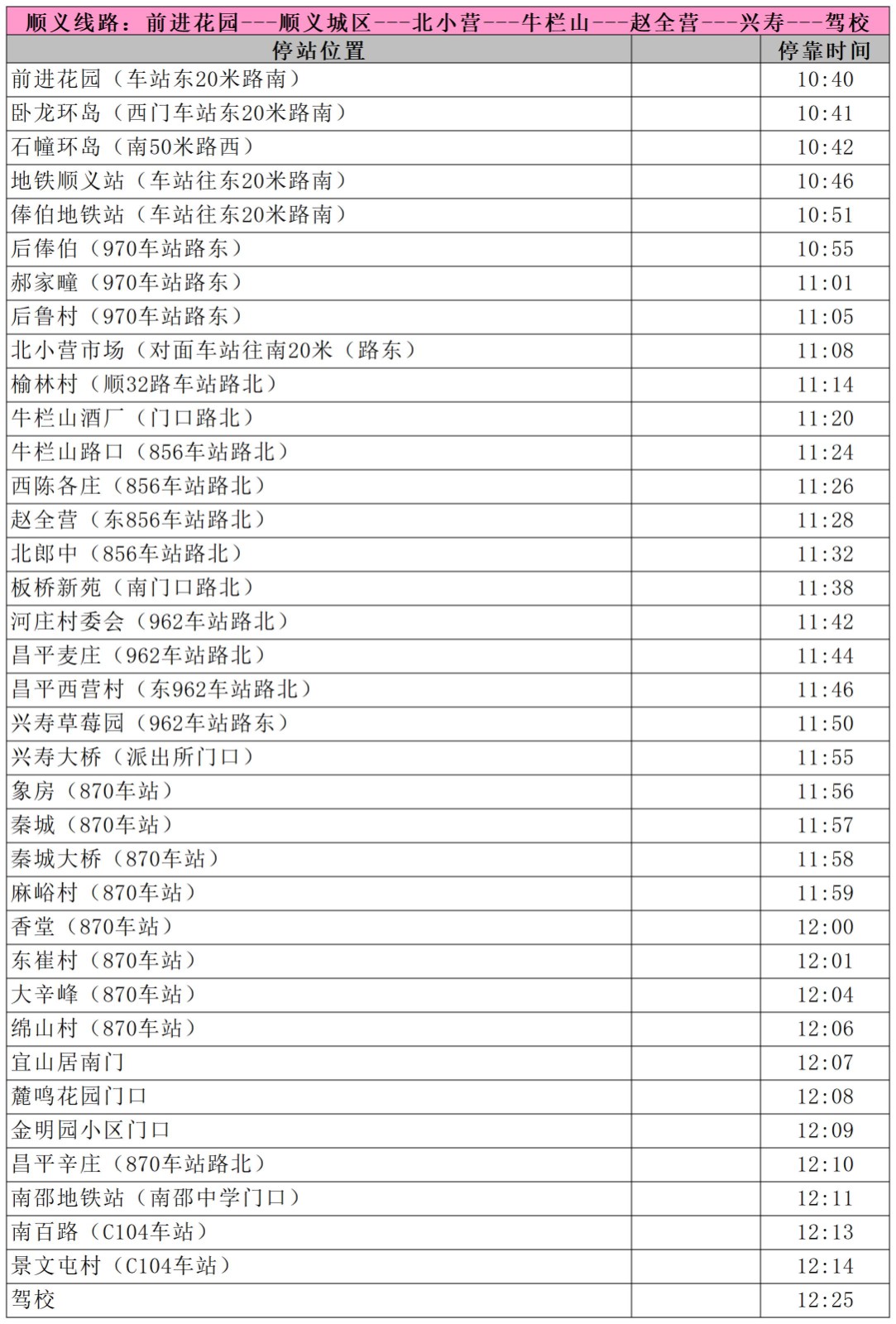 马池口北方驾校，北方驾校班车路线