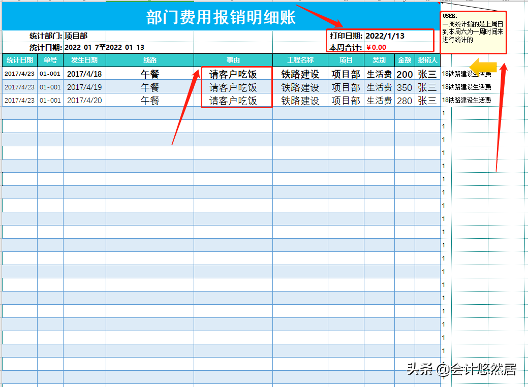 全自动Excel差旅费报销系统，从明细表到个人借款，可直接套用
