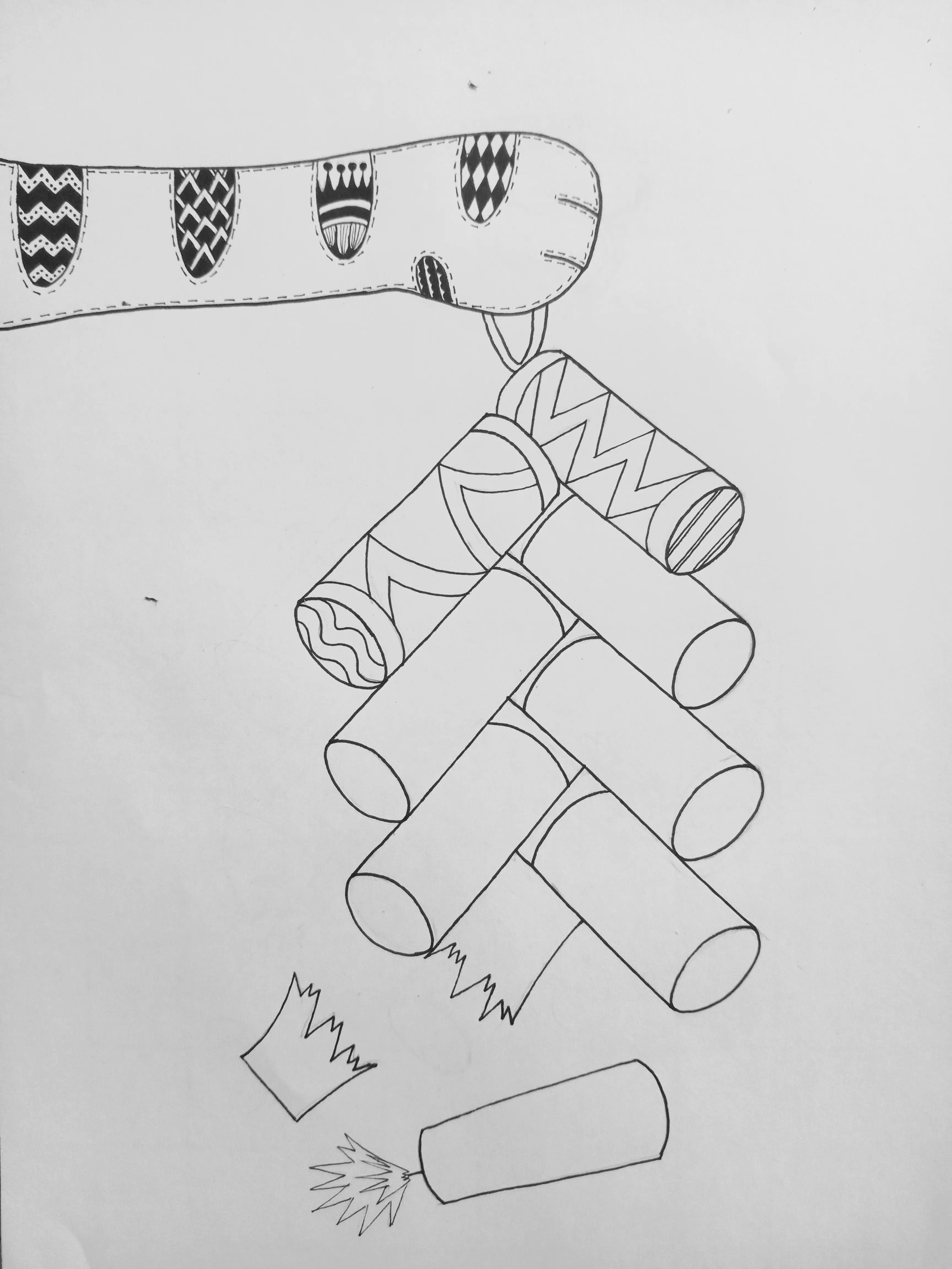 鞭炮简笔画鞭炮线描画绘画过程