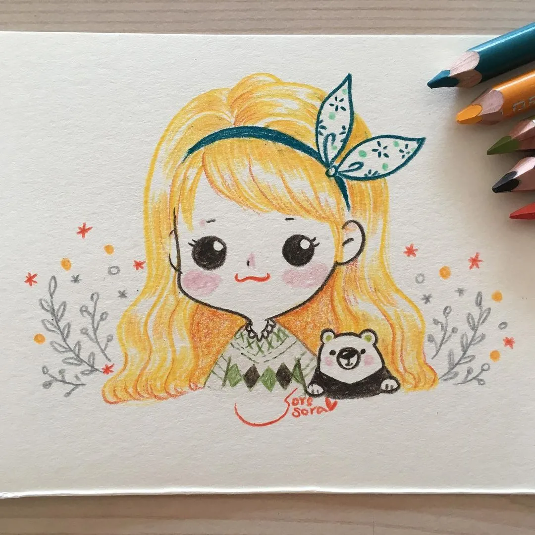 简单好画的萌萌女孩(60张萌萌的彩铅小女孩简笔画,这超q的小清新,看完