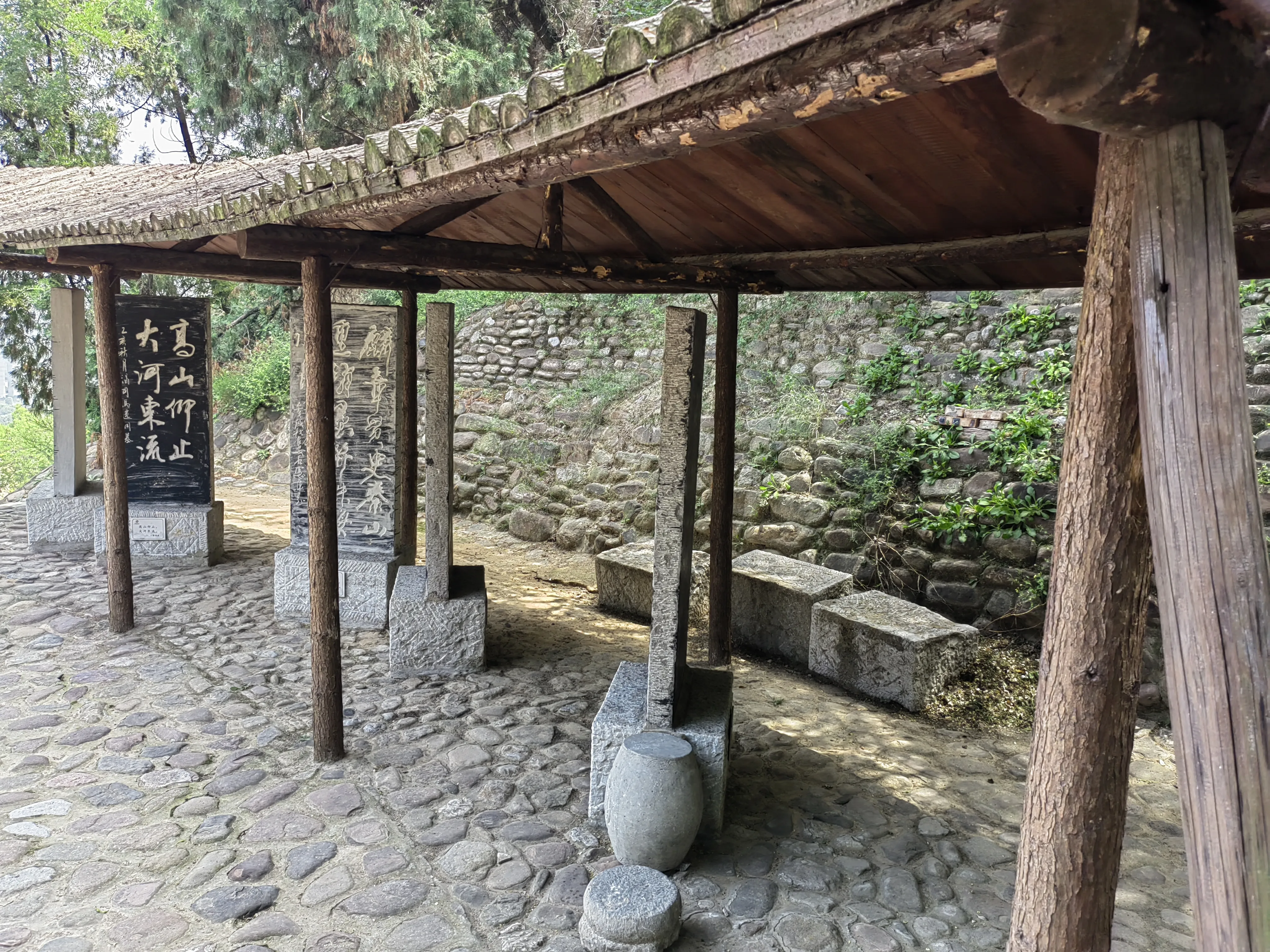 进入司马迁祠，最直接的感受是开阔,广场两侧，杂树分列，或松柏、修竹，或七叶、垂柳