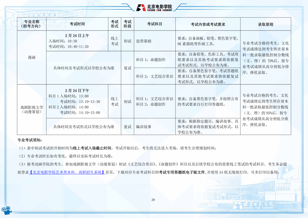 北京电影学院2022年艺术类本科、高职招生简章