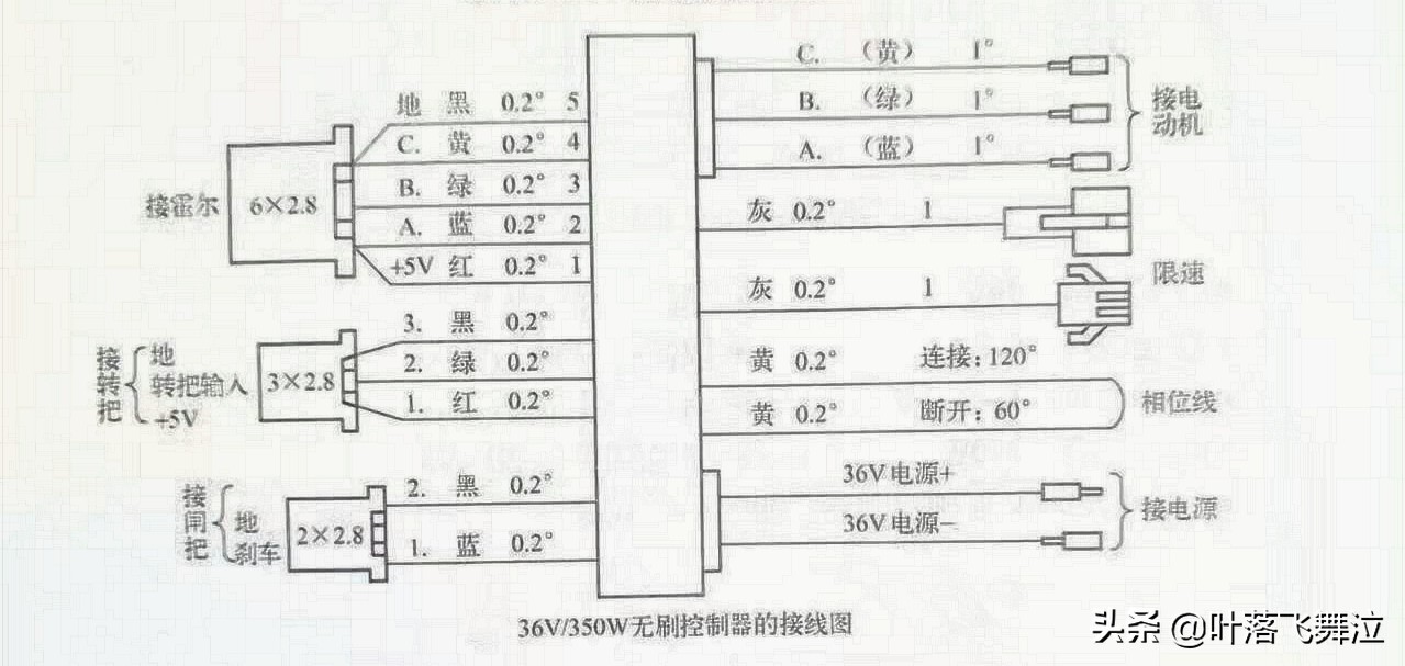 雅迪72v控制器接线图图片