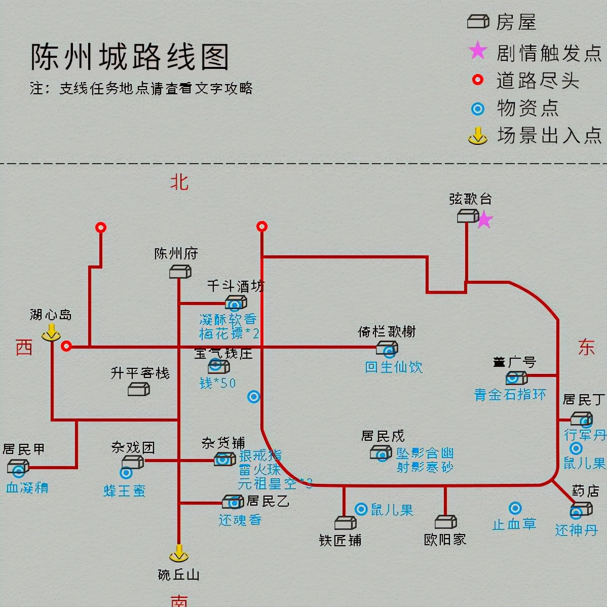 单机游戏《仙剑4》完整图文攻略，详细地图物资标记