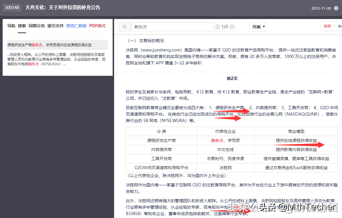 天舟文化：新东方唯一的教育导购平台+合资公司
