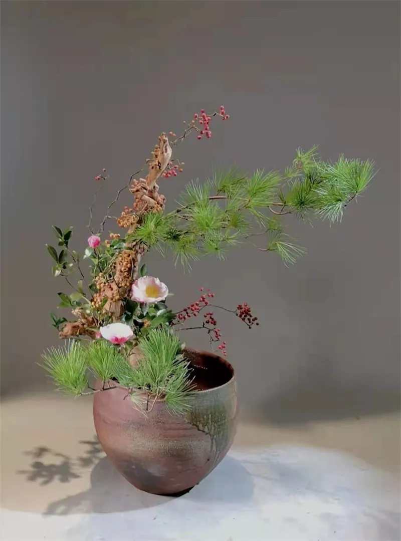 冬月插花：山茶未开梅先吐，风动帘旌雪花舞