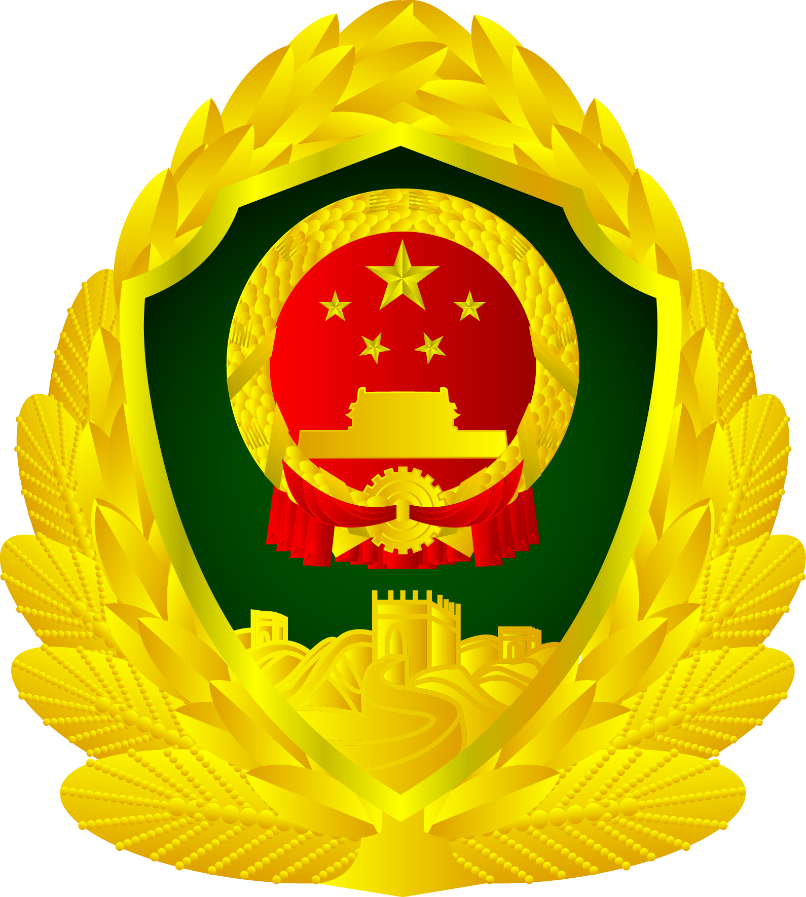 松枝叶,麦穗,盾牌,长城以及国徽组成,07式帽徽也是上一版本帽徽的大改