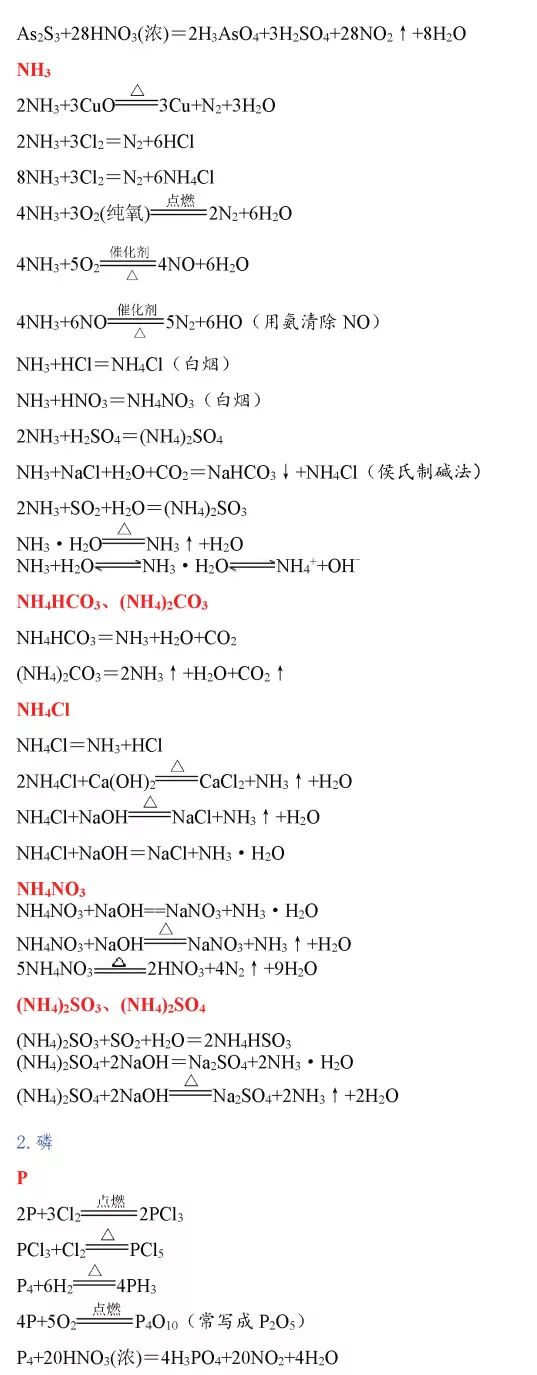 高中化学：超全化学方程式汇总，赶紧保存