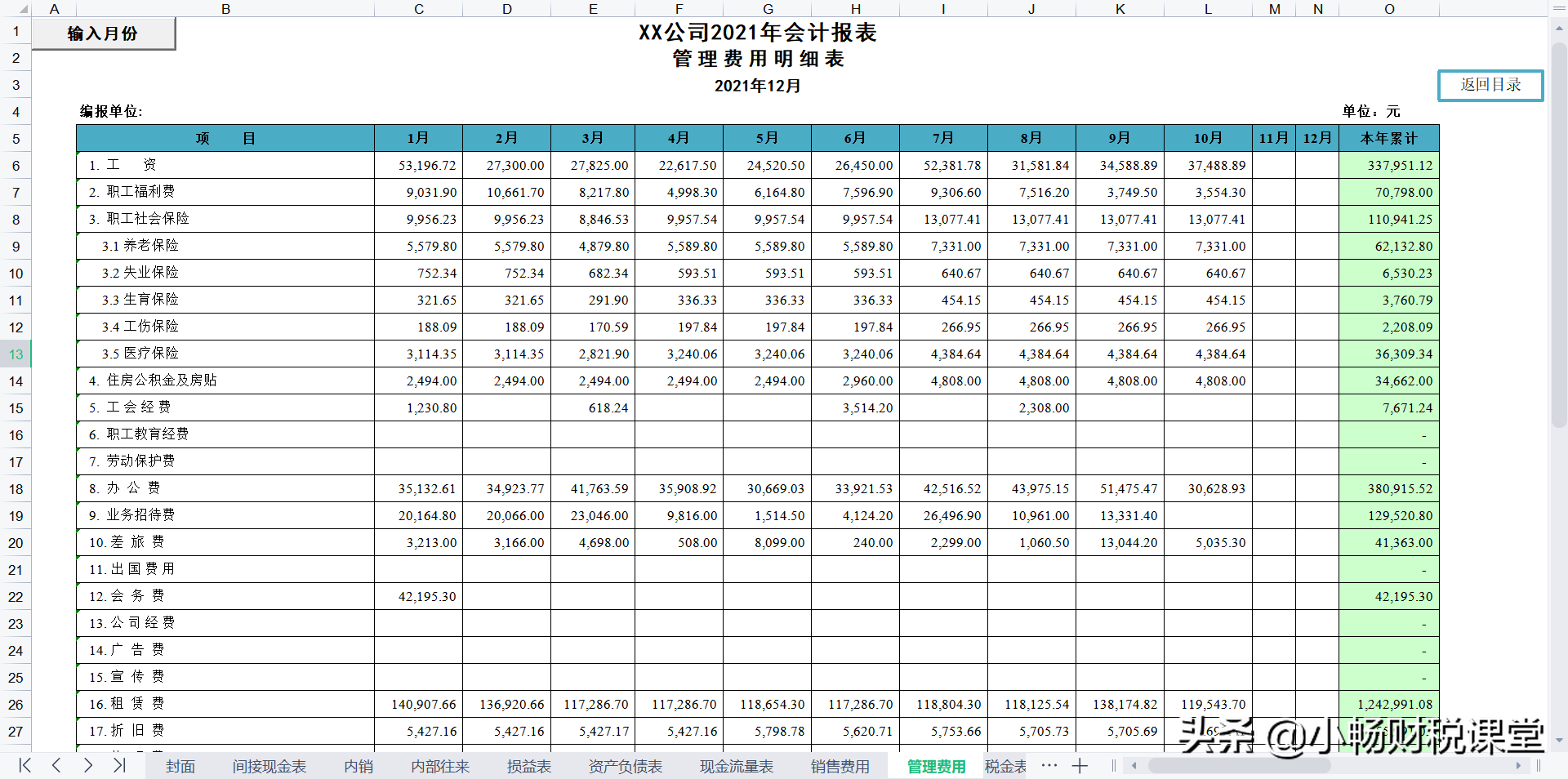 不愧是上市企业的财务经理，Excel编制的财务报表系统，太实用了