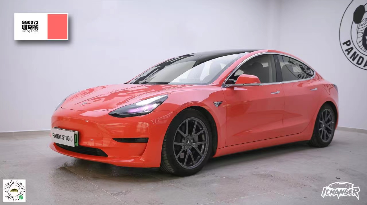 珊瑚橘改色膜上身特斯拉 Model 3 - Ichanger（ICR）改变者改色膜