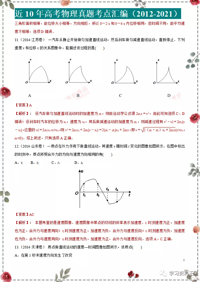 十年高考物理“真题”分项汇编(全国通用),考前必练