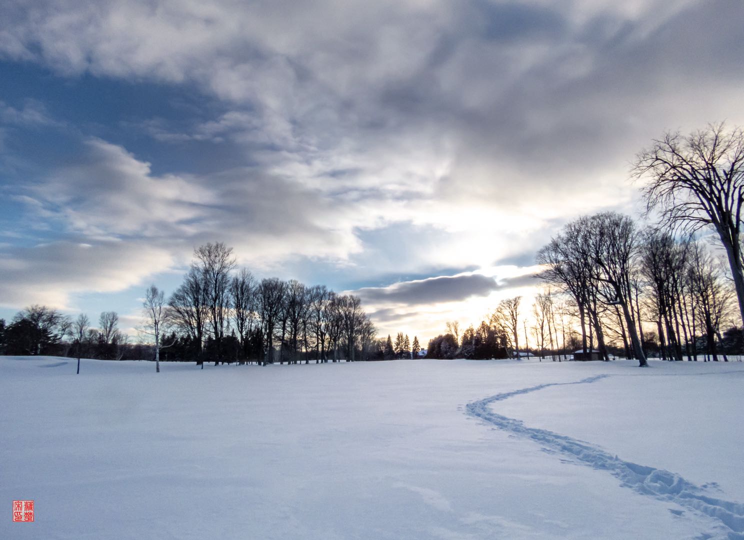 夕阳下的雪原、摄影和诗词