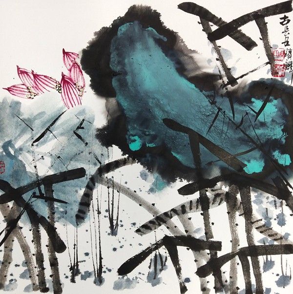 著名画家周宝麟：重彩泼墨荷花新作专题报道