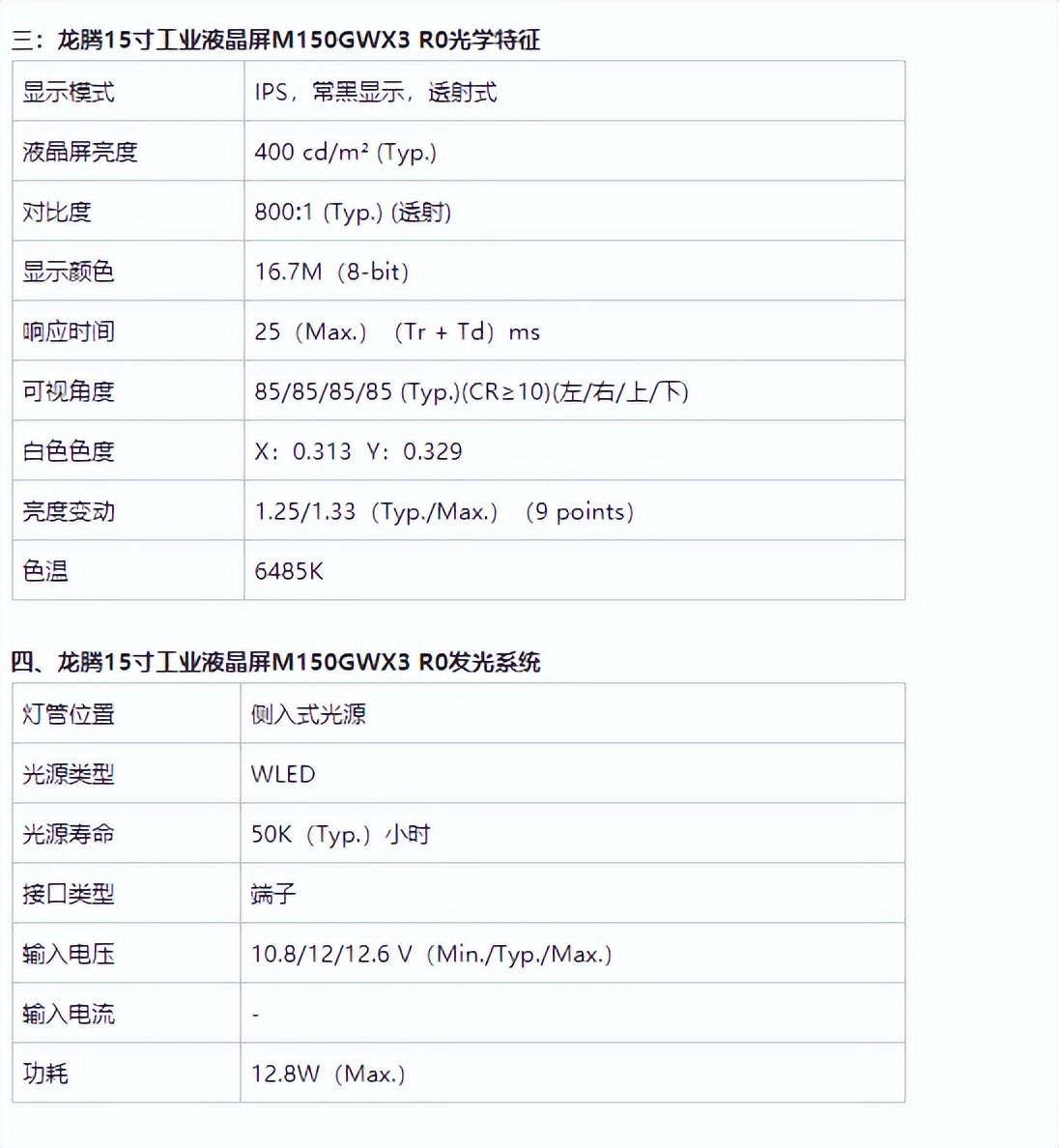 15寸寬溫液晶屏M150GWX3 R0-龍騰光電原廠屏