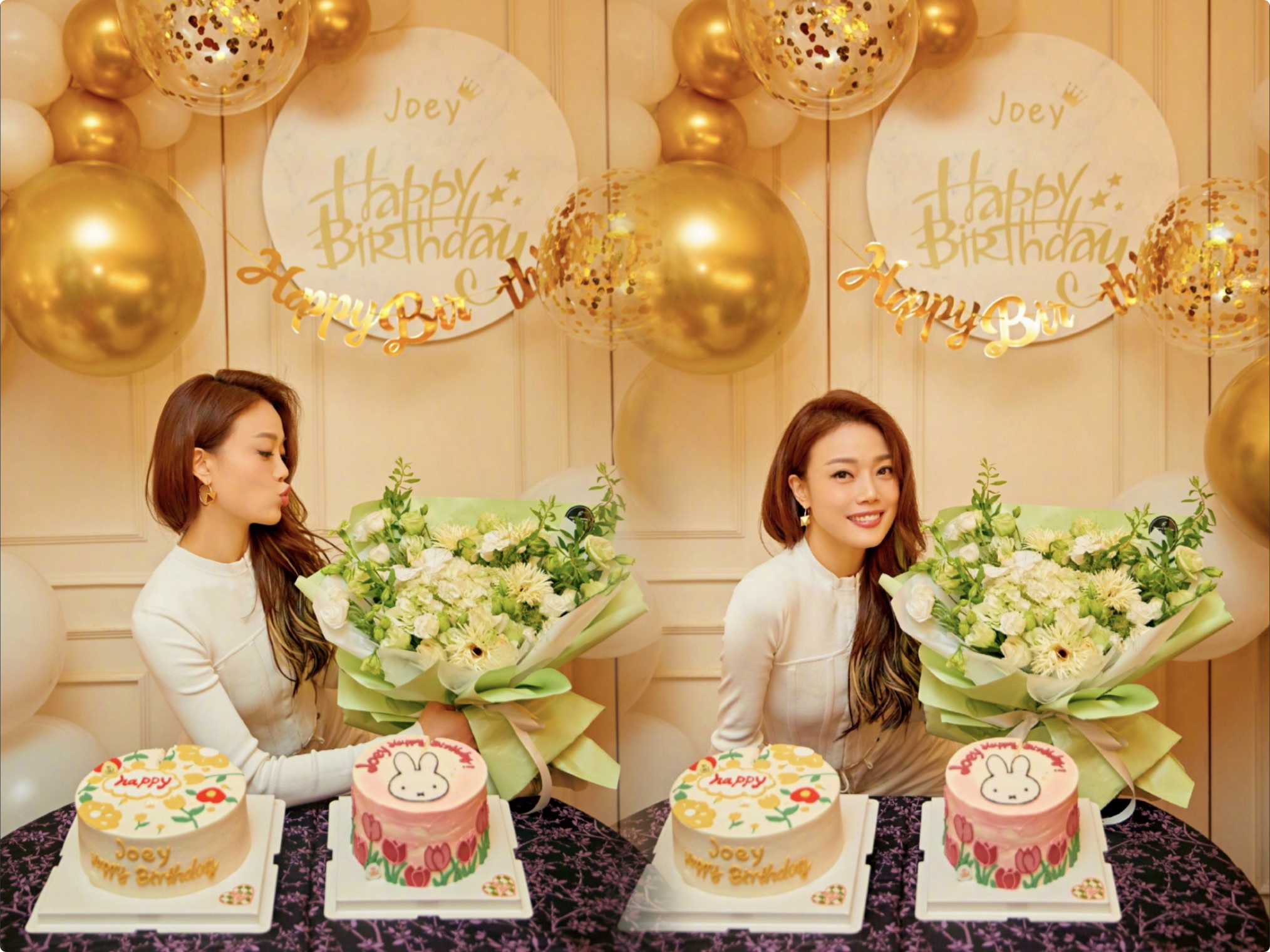 Twins霍汶希为42岁容祖儿庆生，相拥献吻姐妹情深，陈妍希送祝福