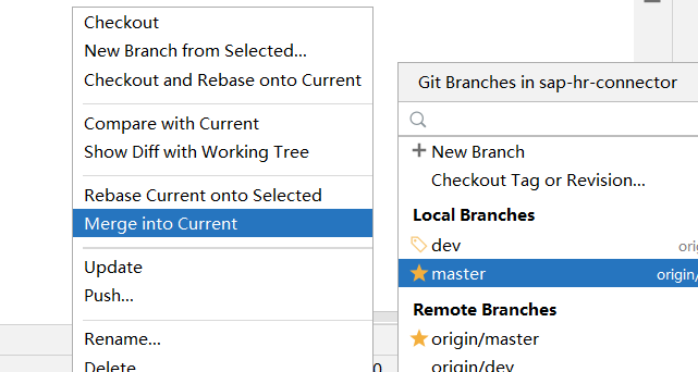 「Git使用」IDEA 同步master代码 到dev 图文讲解
