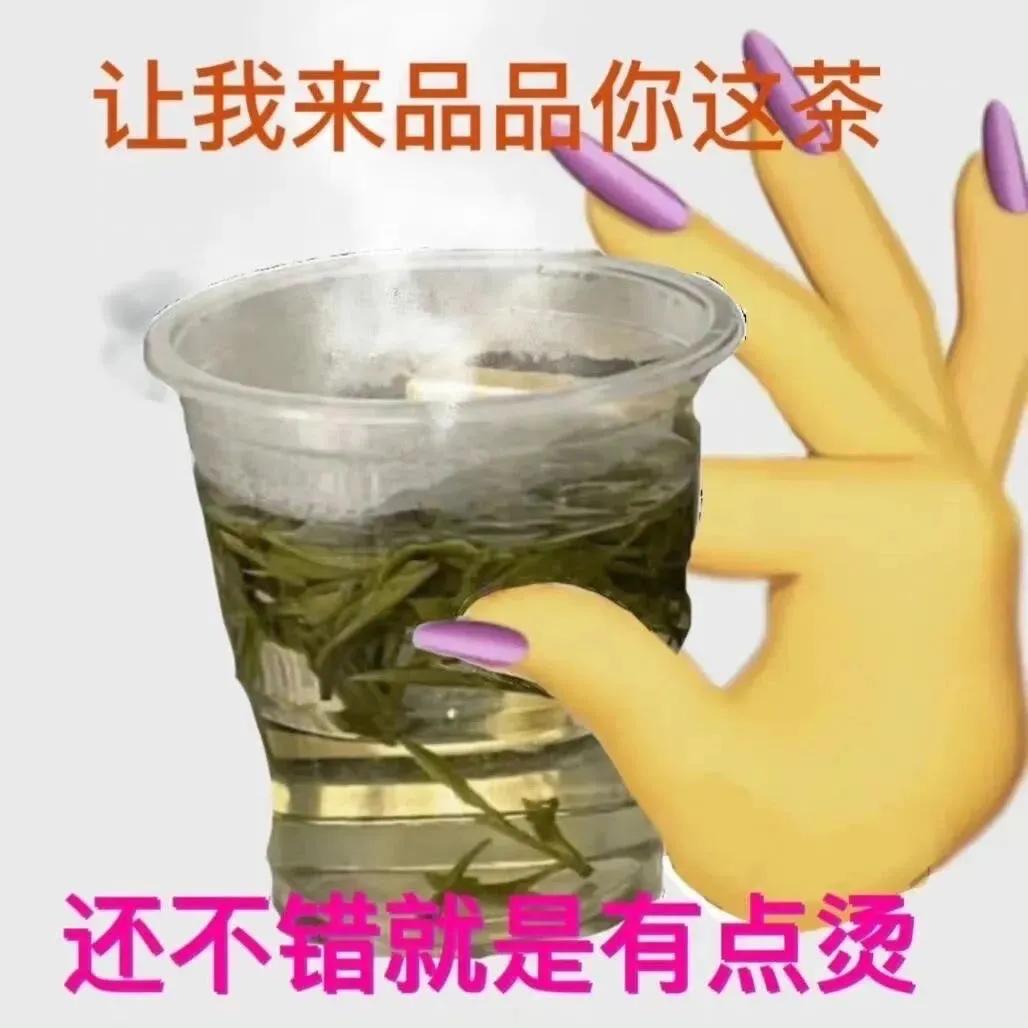 可爱搞笑的表情包：让我来品品你这茶，还不错就是有点烫