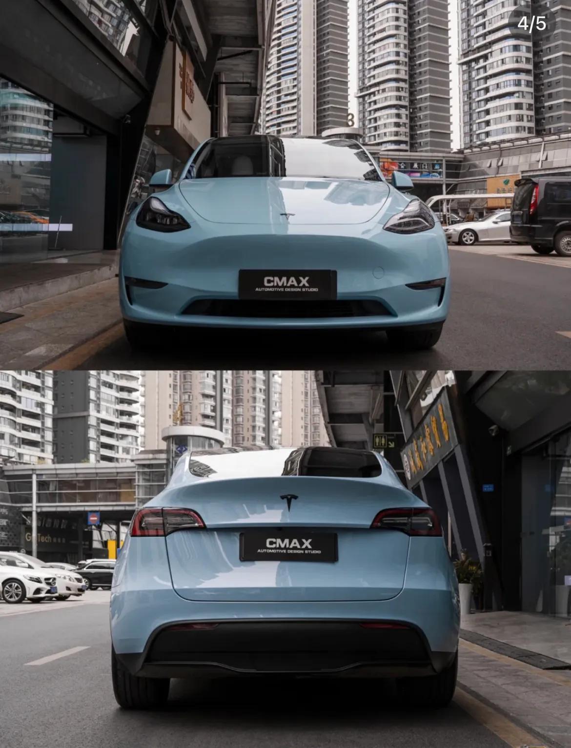 海盐冰淇淋台特斯拉 model Y改色海风蓝