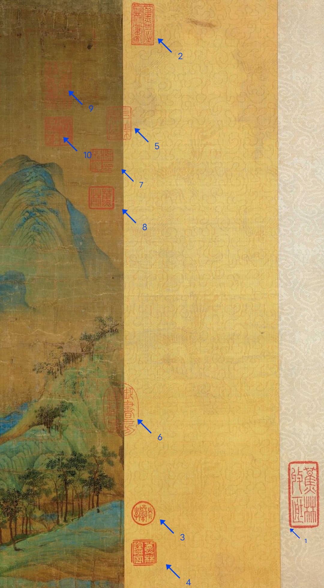 只此青绿，尚存些许嫣红，《千里江山图》三十四个半钤印详解
