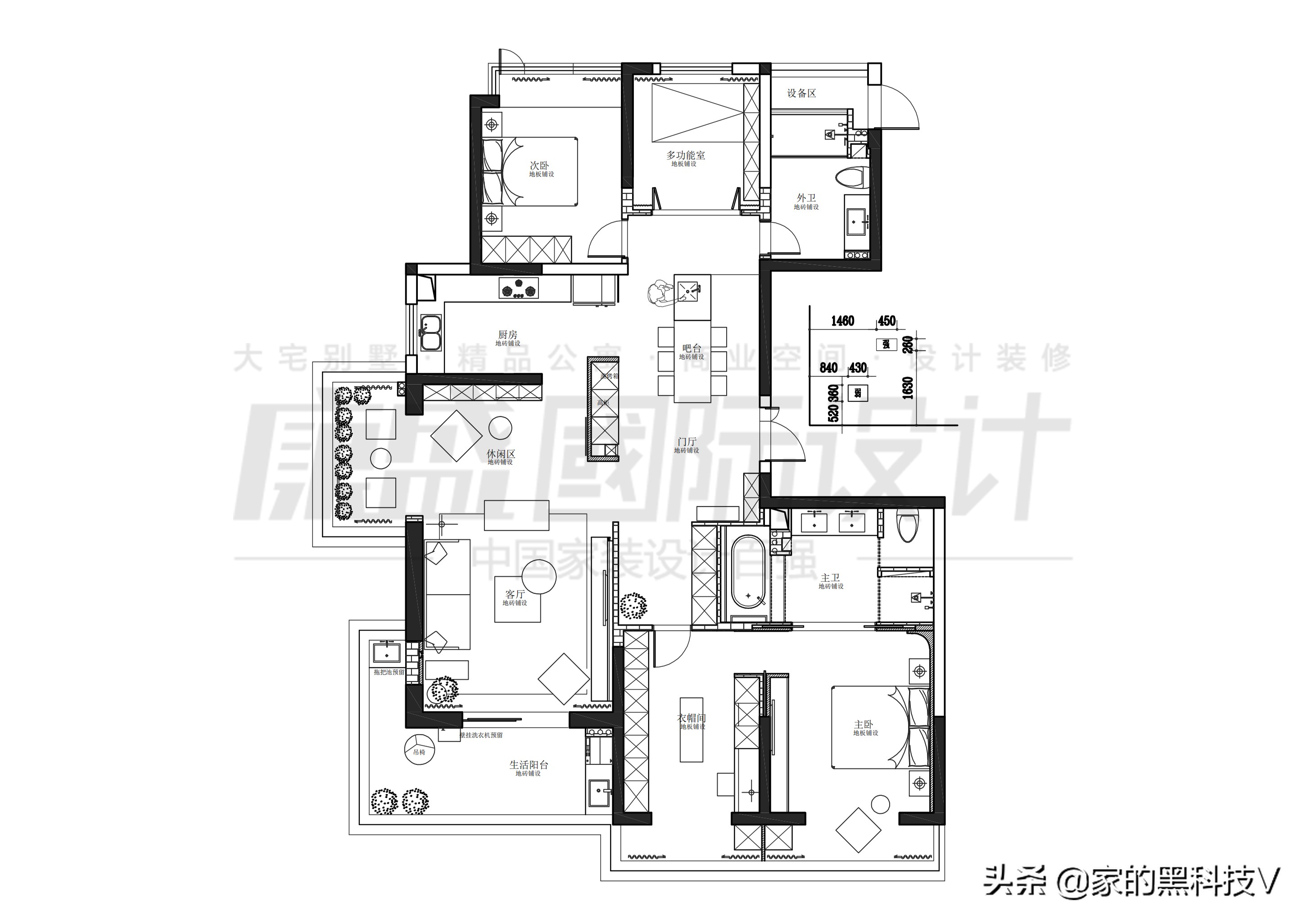 179平三室两厅两卫 白+灰+黑 现代风无主灯设计实景赏析