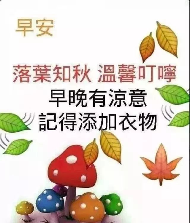 朋友圈唯美早上好祝福语 表情动画祝福图片 落叶知秋、记得添衣图片