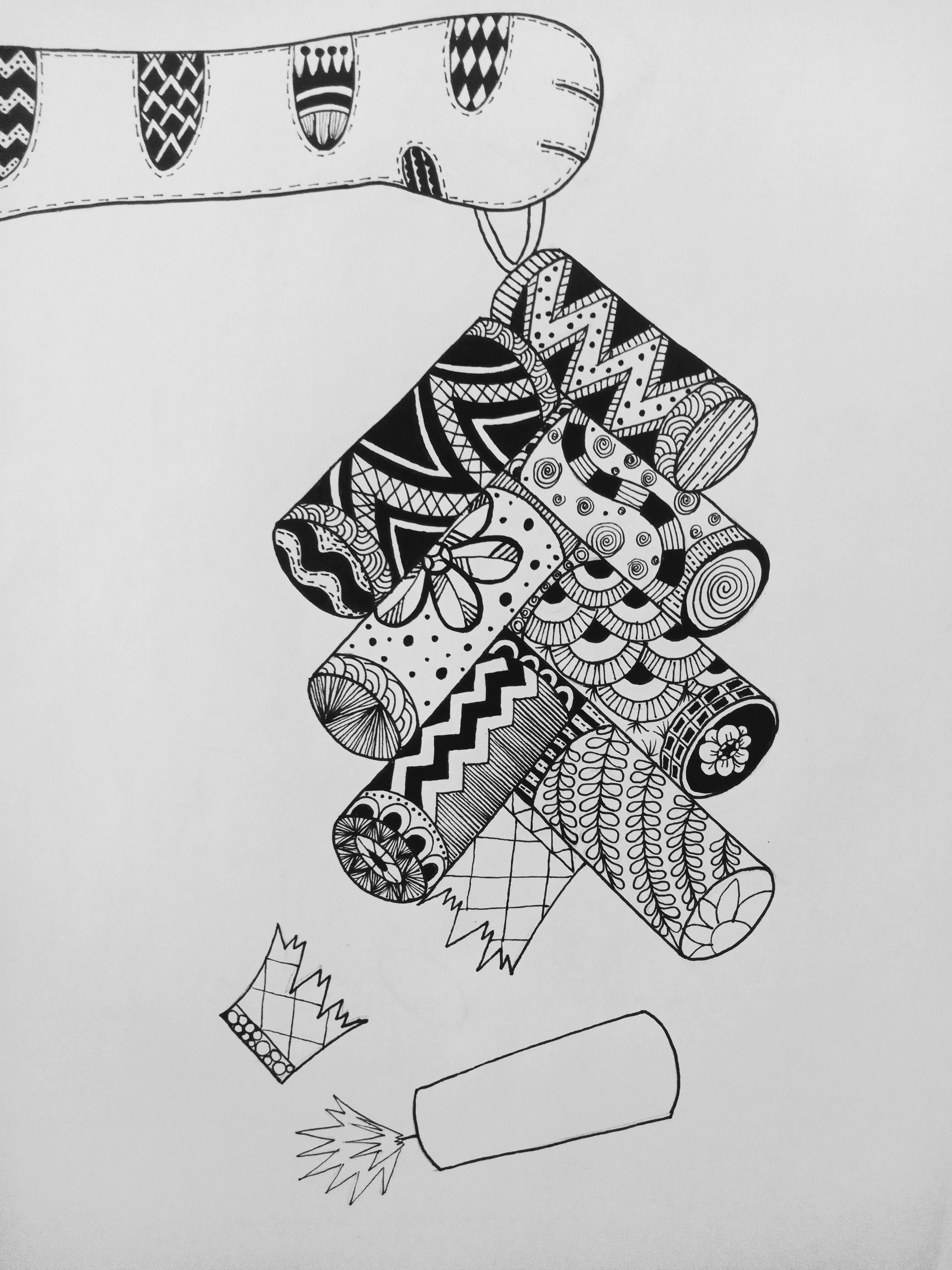 鞭炮简笔画鞭炮线描画绘画过程