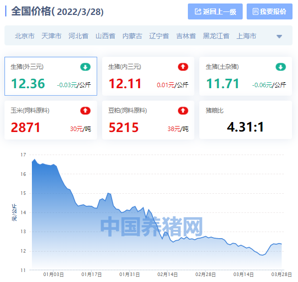 全国生猪价格涨跌表｜2022年3月28日，猪价开始反弹，玉米还要涨