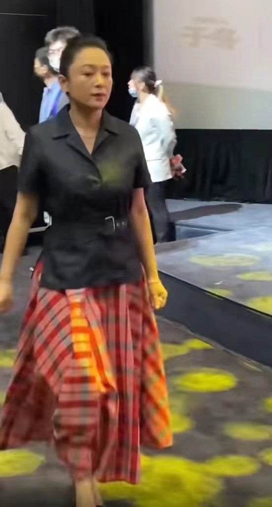 离开修图的陈红，穿半裙外扎腰暴露奶奶身材，气场很强但脸却老了